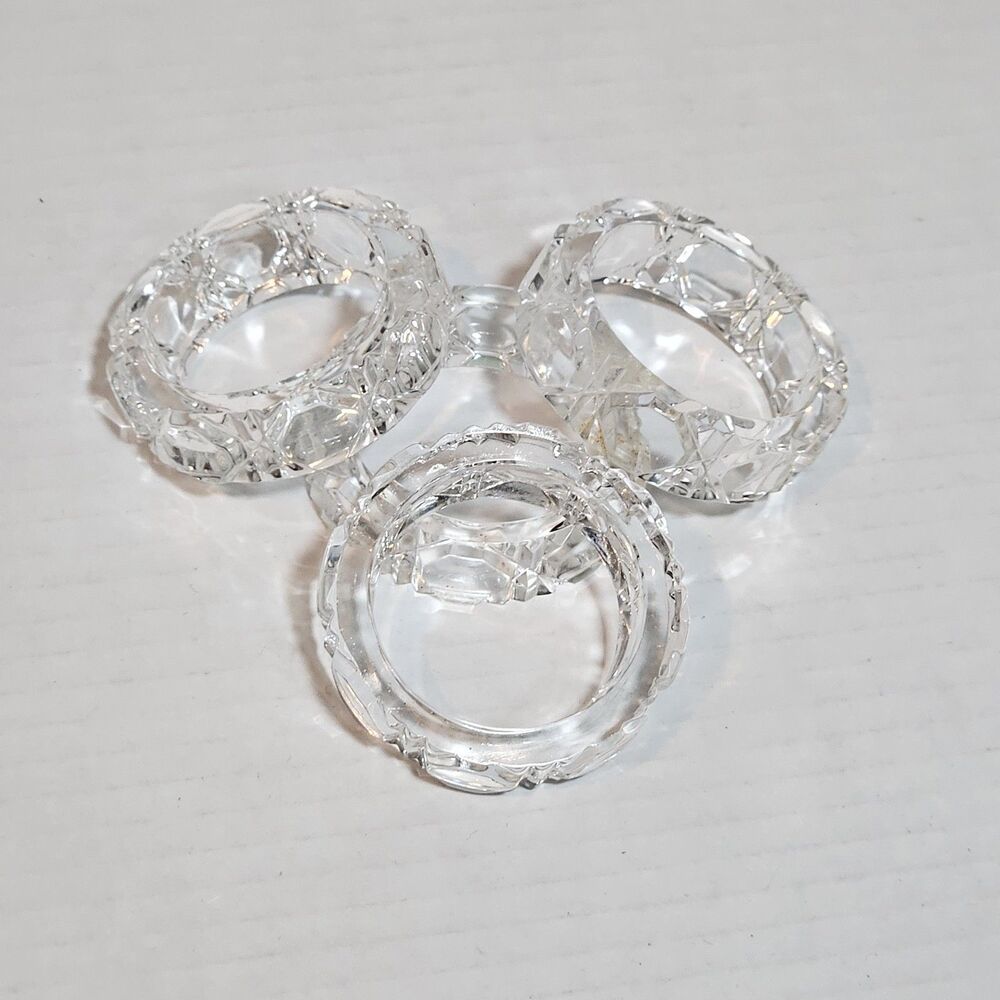 Set of 4 Crystal Napkin Rings – Vintage Faceted Glass – Elegant Tableware
